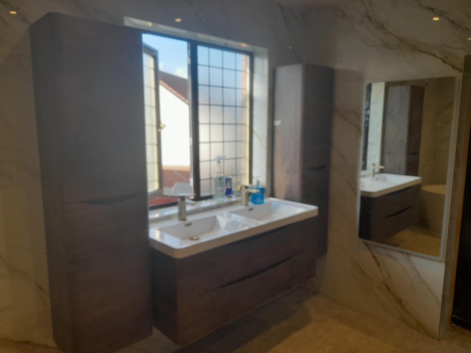 Dark Wood Double Vanity